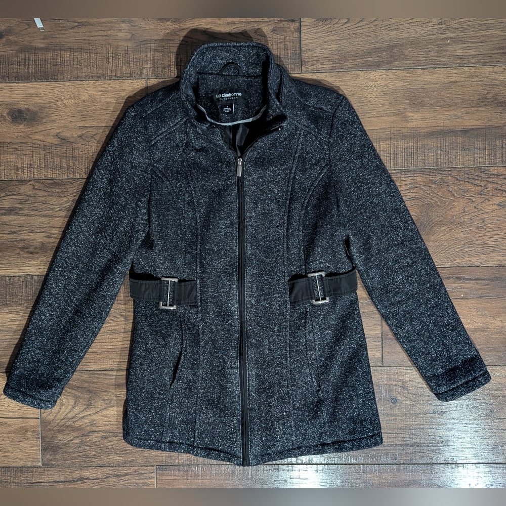 Liz Claiborne Outerwear Dark Gray Long Shacket w/ Accent Side Buckles Size Med